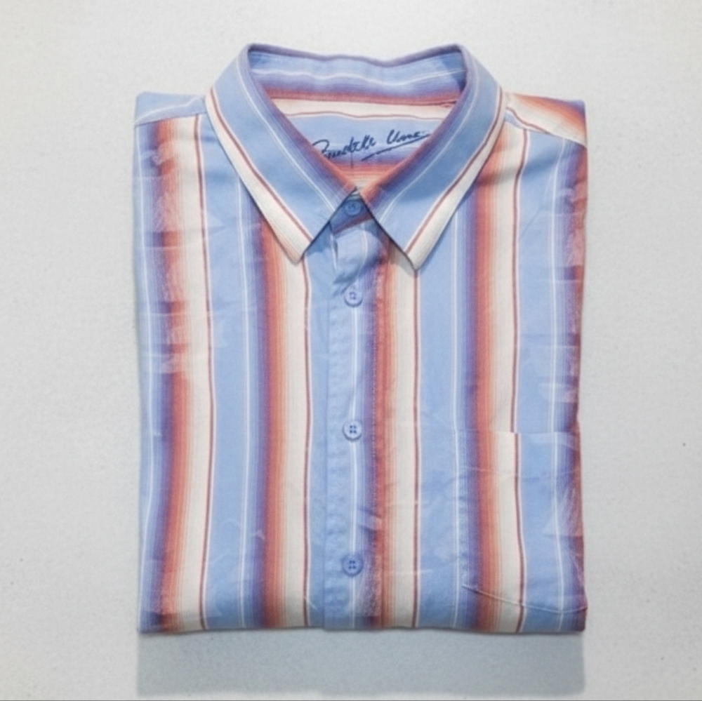 Bugatchi Uomo Striped Dress Shirt Nautical Ombre Yachting Button Down Top